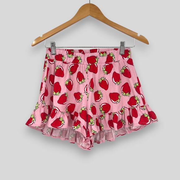 ASOS DESIGN Strawberry Print Ruffle Shorts Pink Size US 4 - Picture 6 of 6